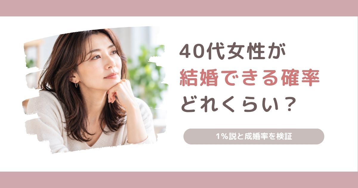 40代女性が結婚できる確率と1％説、結婚相談所の成婚率を解説する記事のアイキャッチ画像